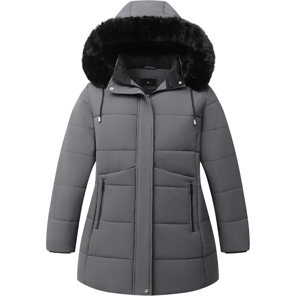 Women's Winter Warm Waterproof Dark Gray Down Detachable Hooded Jacket Coat
